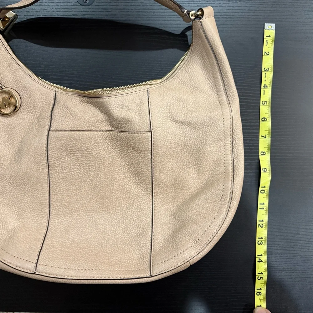 Michael Kors Lydia Pebbled Leather Chain Shoulder Hobo Bag Blush Beige